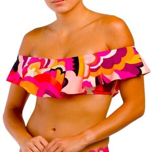 Trina Turk Bandeau Fan Faire Bikini Top Size 8 Ruffle Multicolor Strapless NWT